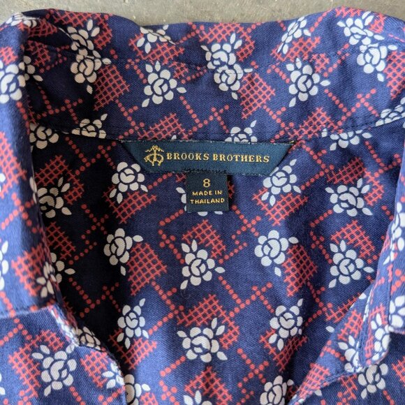 Brooks Brothers Blue Red White Floral Cotton Shirt Dress with Pockets size 8 - Picture 7 of 9